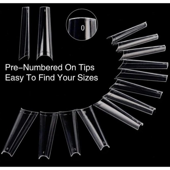 Half Cover False Nail Tips Pre Numbered Clear Press On Nails Set 1.69in-1.38in - Picture 2 of 5